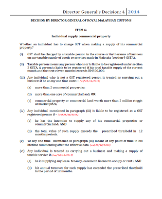 Whether an individual has to charge GST when making a supply of his commercial property?